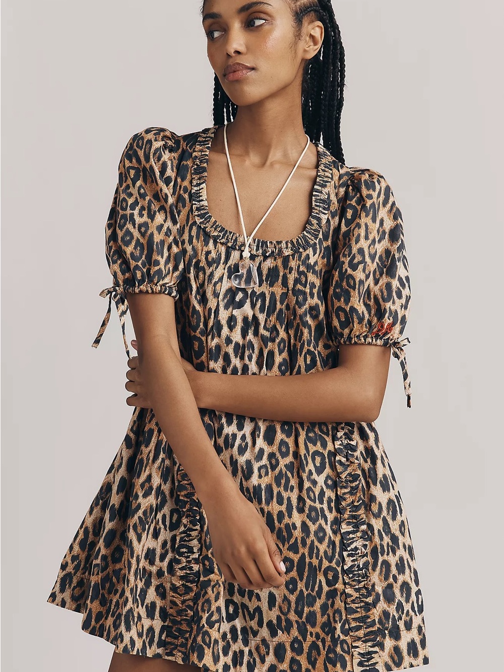 NWT Damson Madder Leopard Print Puff-Sleeve Mini Dress